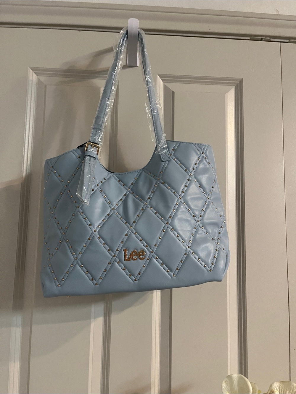 Lee Light Blue Quilted Shoulder Bag with Stud Detail